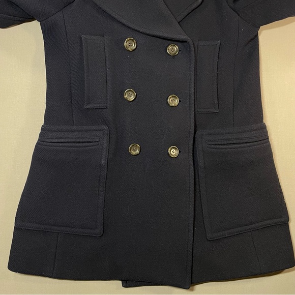 J. Crew Italian Stadium Cloth Faux Fur Collar Pea Coat; Wool Blend - Womens 2 - Picture 7 of 16